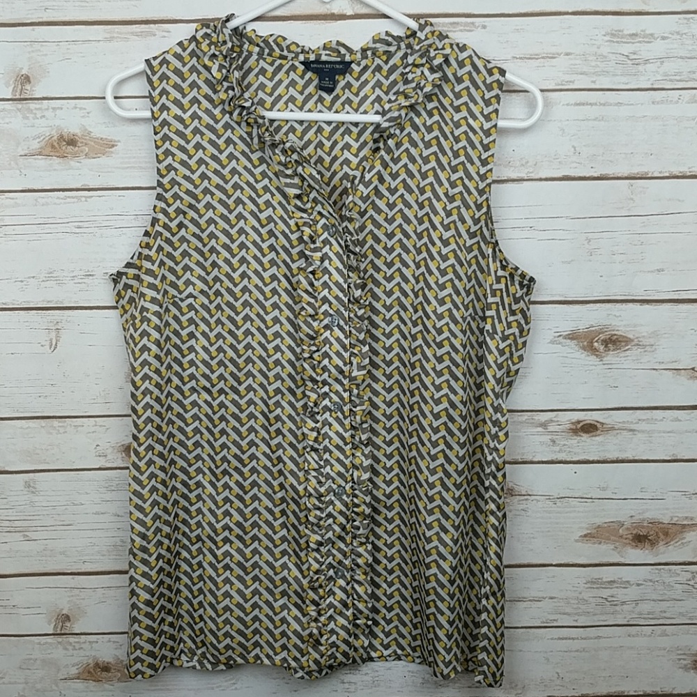 Banana Republic Yellow/Gray/Ivory Tank Top